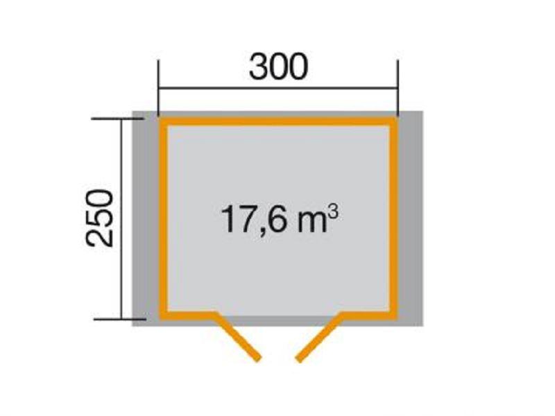 300 x 250cm  Gartenhaus 132 Gr.2, 45 mm, Doppeltür