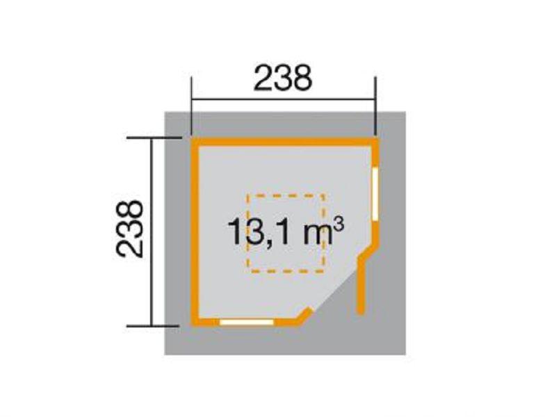238 x 238cm  Gartenhaus 149 5-Eck m.Dachaufsatz Gr.1, 28 mm