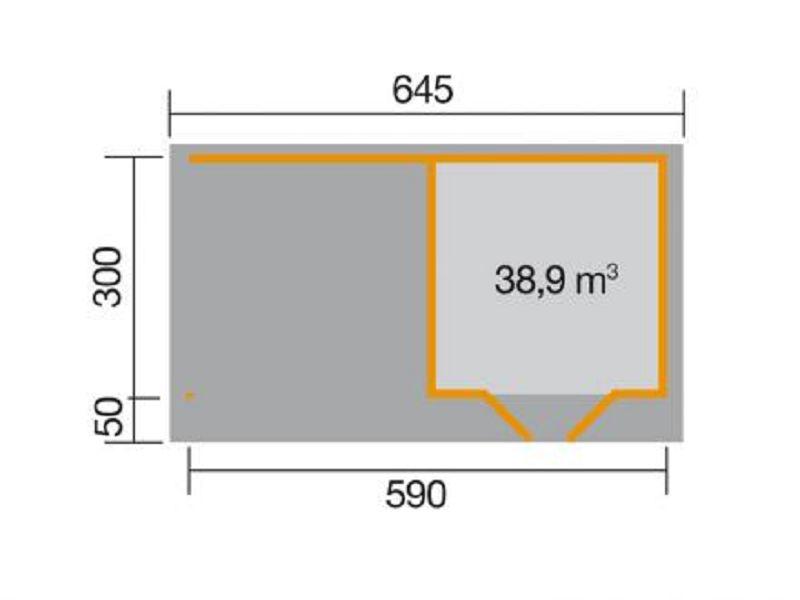 590 x 300cm  weka Designhaus 126 B Gr.3, grau, 28 mm, Doppeltür, Anbau 300 cm