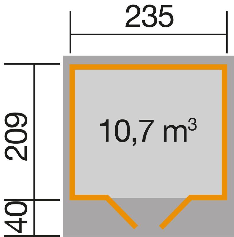 235 x 209cm  weka Gartenhaus 179 Gr. 1, grau, 28 mm, Doppeltür