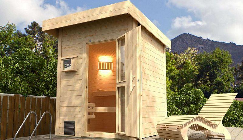 weka Saunahaus NAANTALI inkl. Saunaofen 9,0 kW BioS , mit Sauna-Spezial-Leuchtenset und selbstklebender Dachbahn silbergrau
